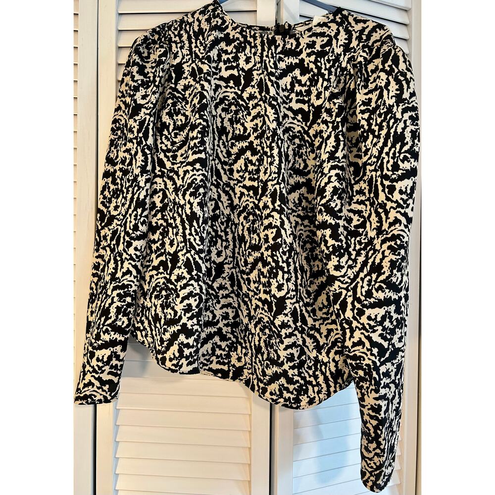 H&M Abstract Print Blouse Black Cream – Size M